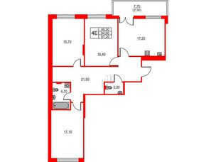 Квартира в ЖК Riviera club, 3 комнатная, 97.2 м², 3 этаж