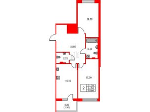 Квартира в ЖК Riviera club, 2 комнатная, 75.8 м², 3 этаж