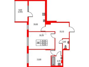 Квартира в ЖК Riviera club, 2 комнатная, 72.6 м², 4 этаж