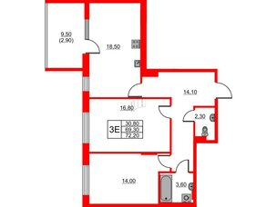 Квартира в ЖК Riviera club, 2 комнатная, 72.2 м², 4 этаж