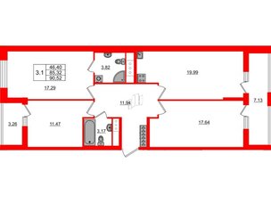 Квартира в ЖК 'Город звезд', 3 комнатная, 85.32 м², 4 этаж