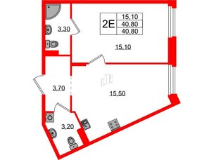 Квартира в ЖК Экография, 1 комнатная, 40.8 м², 1 этаж