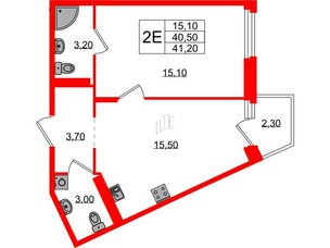 Квартира в ЖК Экография, 1 комнатная, 41.2 м², 3 этаж