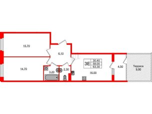 Квартира в ЖК Экография, 2 комнатная, 63.3 м², 1 этаж