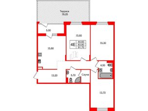 Квартира в ЖК Экография, 3 комнатная, 91.7 м², 1 этаж