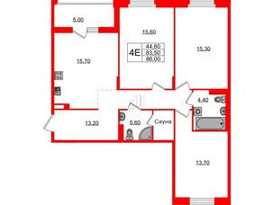 Квартира в ЖК Экография, 3 комнатная, 83.5 м², 2 этаж