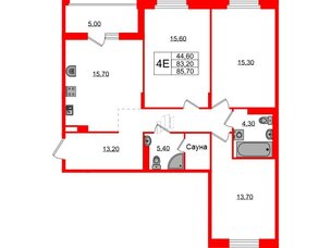 Квартира в ЖК Экография, 3 комнатная, 83.2 м², 3 этаж