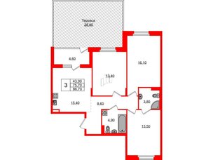 Квартира в ЖК Экография, 3 комнатная, 86.7 м², 1 этаж