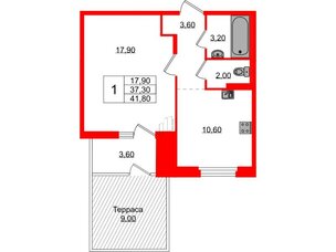 Квартира в ЖК Экография, 1 комнатная, 41.8 м², 1 этаж