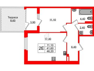 Квартира в ЖК Экография, 1 комнатная, 46.2 м², 1 этаж