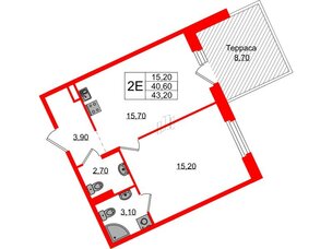 Квартира в ЖК Экография, 1 комнатная, 43.2 м², 1 этаж