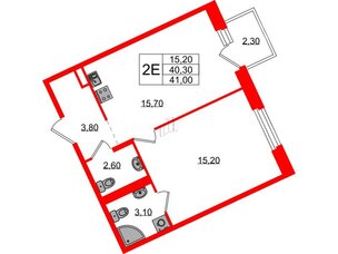 Квартира в ЖК Экография, 1 комнатная, 41 м², 3 этаж
