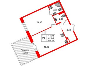 Квартира в ЖК Экография, 1 комнатная, 44.2 м², 1 этаж
