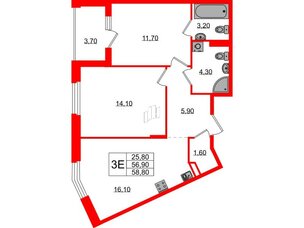 Квартира в ЖК Экография, 2 комнатная, 58.8 м², 2 этаж