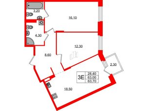 Квартира в ЖК Экография, 2 комнатная, 63.7 м², 2 этаж