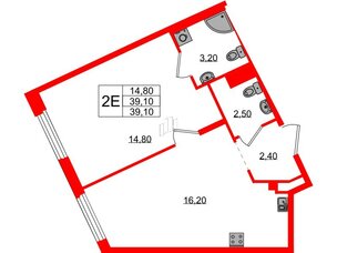 Квартира в ЖК Экография, 1 комнатная, 39.1 м², 1 этаж