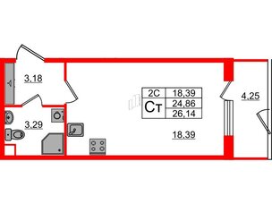 Квартира в ЖК «Парадный ансамбль», студия, 24.86 м², 1 этаж