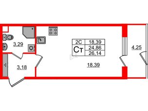 Квартира в ЖК «Парадный ансамбль», студия, 24.86 м², 1 этаж