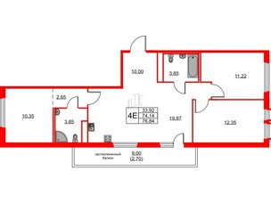 Квартира в ЖК GloraX Парголово, 3 комнатная, 76.84 м², 2 этаж