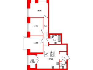 Квартира в ЖК Наука, 3 комнатная, 89.01 м², 4 этаж