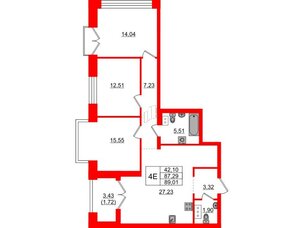 Квартира в ЖК Наука, 3 комнатная, 89.01 м², 10 этаж