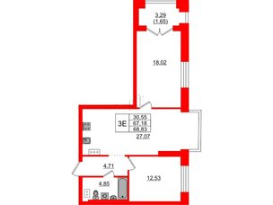 Квартира в ЖК Наука, 2 комнатная, 68.83 м², 8 этаж