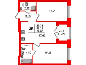 Квартира в ЖК Наука, 2 комнатная, 59.65 м², 10 этаж