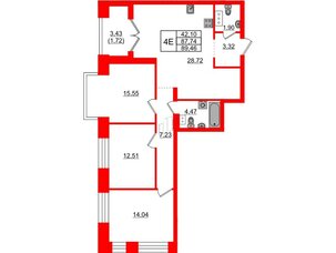 Квартира в ЖК Наука, 3 комнатная, 89.46 м², 5 этаж