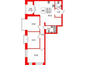 Квартира в ЖК Наука, 3 комнатная, 89.46 м², 7 этаж