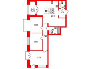 Квартира в ЖК Наука, 3 комнатная, 89.46 м², 8 этаж