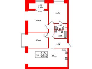 Квартира в ЖК Наука, 3 комнатная, 108.62 м², 4 этаж