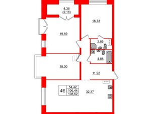 Квартира в ЖК Наука, 3 комнатная, 108.62 м², 10 этаж
