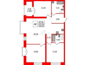 Квартира в ЖК Наука, 3 комнатная, 109.24 м², 8 этаж