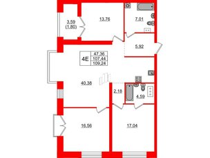 Квартира в ЖК Наука, 3 комнатная, 109.24 м², 10 этаж