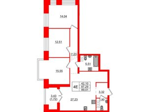 Квартира в ЖК Наука, 3 комнатная, 89.01 м², 5 этаж