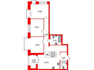 Квартира в ЖК Наука, 3 комнатная, 89.01 м², 8 этаж