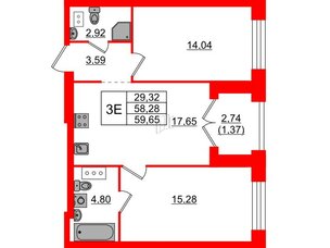 Квартира в ЖК Наука, 2 комнатная, 59.65 м², 7 этаж