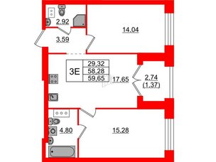 Квартира в ЖК Наука, 2 комнатная, 59.65 м², 10 этаж