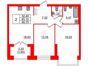 Квартира в ЖК Наука, 2 комнатная, 66.75 м², 7 этаж