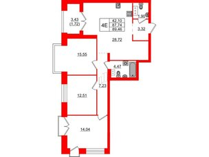 Квартира в ЖК Наука, 3 комнатная, 89.46 м², 8 этаж