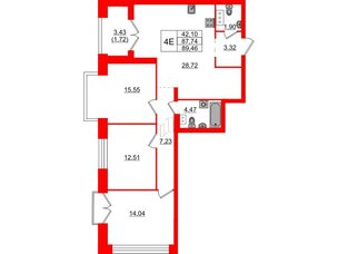 Квартира в ЖК Наука, 3 комнатная, 89.46 м², 10 этаж