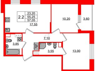 Квартира в ЖК Бионика Заповедная, 2 комнатная, 55.25 м², 2 этаж