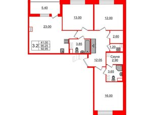 Квартира в ЖК Бионика Заповедная, 3 комнатная, 90.25 м², 12 этаж