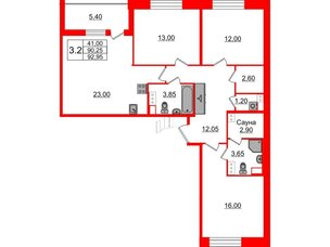 Квартира в ЖК Бионика Заповедная, 3 комнатная, 90.25 м², 5 этаж