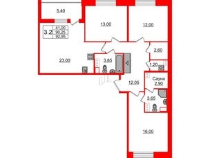 Квартира в ЖК Бионика Заповедная, 3 комнатная, 90.25 м², 7 этаж