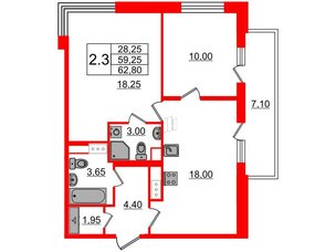 Квартира в ЖК Бионика Заповедная, 2 комнатная, 59.25 м², 12 этаж