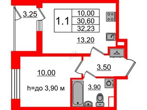 Квартира в ЖК «Бионика Заповедная», 1 комнатная, 30.6 м², 1 этаж