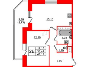 Квартира в ЖК «Живи в Рыбацком», 1 комнатная, 38.44 м², 18 этаж