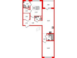 Квартира в ЖК ЛесArt, 2 комнатная, 68.97 м², 6 этаж