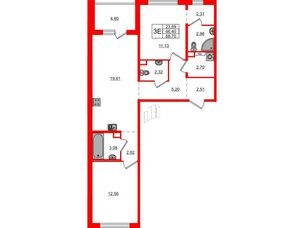 Квартира в ЖК ЛесArt, 2 комнатная, 68.7 м², 2 этаж